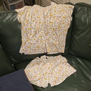Laura Ashley Floral Pajama Set with Yellow and Pink Accents